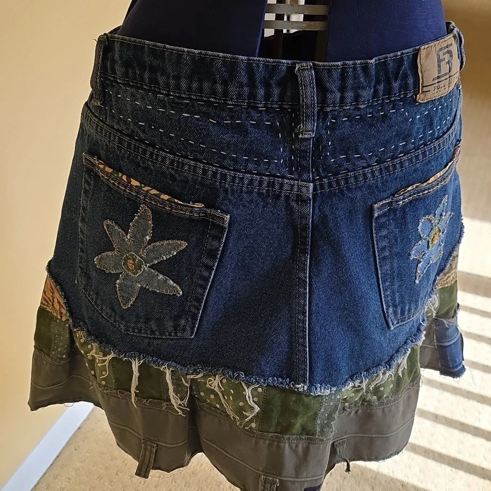Upcycled Molly Made It Blue & Green Jeans Skirt For Any Age - Picture 13 of 14